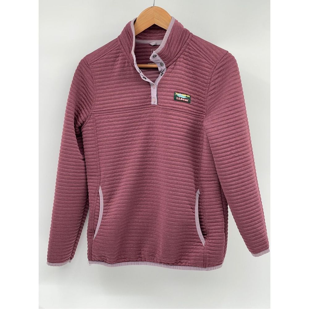 L.L. Bean Jacket  Airlight Pullover Ribbed Women Medium Pink Red Wine Heather
